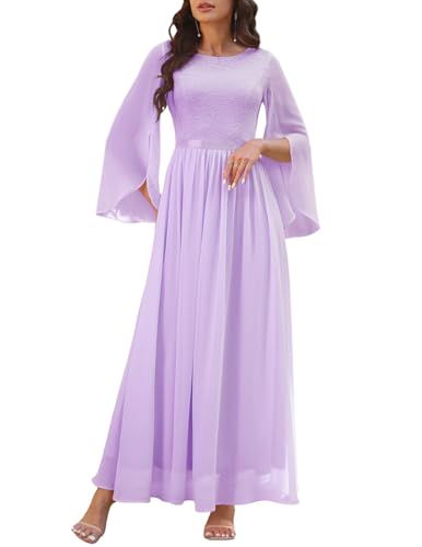 DRESSTELLS Sommerkleid Damen Kleider Damen Festlich Elegant Ballkleider Damen Lang Brautmode Standeamt Lavender 2XL von DRESSTELLS