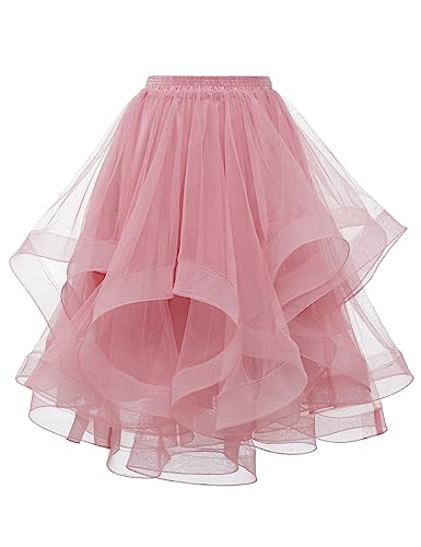 DRESSTELLS Tüllröcke, Tutus für Frauen, Karneval Urlaub Winter 2023 Knielang Ausgehen Cocktail Party Rock, Niedliche Puffy Hochzeit Midi Röcke Blush L von DRESSTELLS