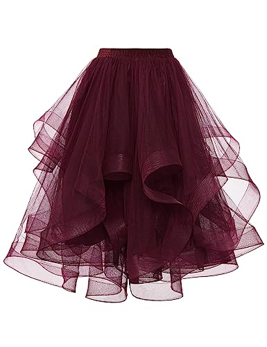 DRESSTELLS Tüllröcke, Tutus für Frauen, Karneval Urlaub Winter 2023 Knielang Ausgehen Cocktail Party Rock, Niedliche Puffy Hochzeit Midi Röcke Burgundy L von DRESSTELLS