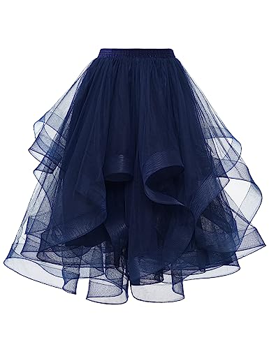 DRESSTELLS Tüllröcke, Tutus für Frauen, Karneval Urlaub Winter 2023 Knielang Ausgehen Cocktail Party Rock, Niedliche Puffy Hochzeit Midi Röcke Navy S von DRESSTELLS