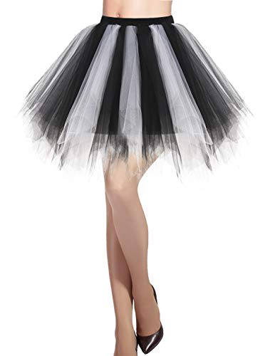 DRESSTELLS Karneval Damen 80er Puffy Tüllrock Tütü Röcke Tüll Petticoat Tüllrock 50er Rockabilly Petticoat Retro Tutu Ballet Cosplay Tanzkleid Black-White S von DRESSTELLS