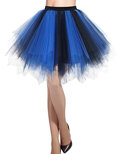 DRESSTELLS Karneval Tüllrock Damen Tütü Karneval 50er Rockabilly Petticoat Ballet Unte Halloween Fasching Cosplay Tanzkleid Kostüm Black Royal Blue M von DRESSTELLS