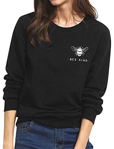 Dresswel Damen Bee Kind Pullover Sweatshirt Rundhals Langarmshirt Biene Bluse Oberteile Tops von Dresswel