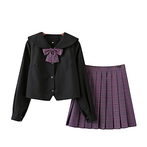 Mädchen JK Uniform Anzug Damen Hohe Taille Kurz Plaid Plissee A-Linie Rock Set mit Wadensocken von DRGE