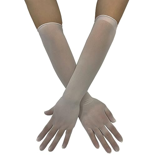 DRHOM Damen Handschuhe Nahtlose Stulpenärmel Elastisch Strumpfhosen Nylon Durchsichtig Ellenbogen Lang für Hochzeit Abend Cocktail Ball Party Accessoires (Grau, Einheitsgröße) von DRHOM