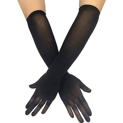 DRHOM Damen Handschuhe Nahtlose Stulpenärmel Elastisch Strumpfhosen Nylon Durchsichtig Ellenbogen Lang für Hochzeit Abend Cocktail Ball Party Accessoires (Schwarz, Einheitsgröße) von DRHOM