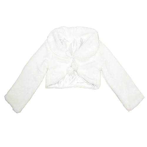 DRHOM Kinder Mädchen Pelz Bolero Langarm Schulterjacke Strick Jacke Winter Mantel Weste Shirt Top (as3, Numeric, Numeric_110, Regular, Weiß) von DRHOM