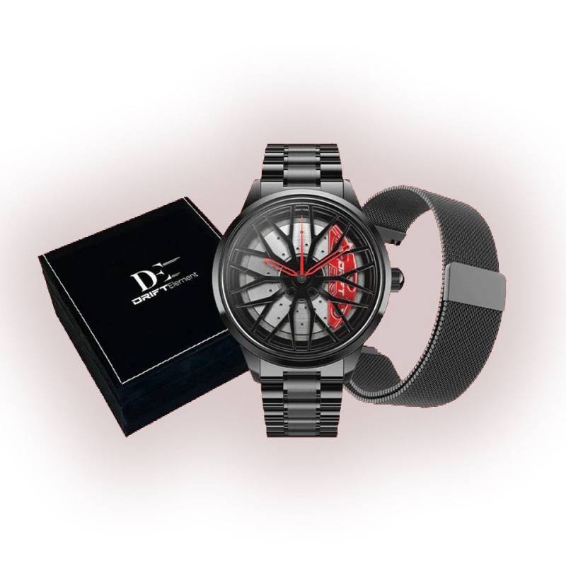DRIFTELEMENT Quarzuhr MOTORSPORT GESCHENKSET BUNDLE, Dreidimensionales Felgendesign von DRIFTELEMENT