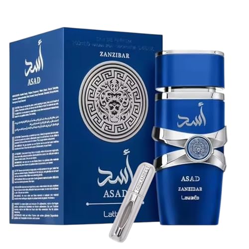 Asad Sansibar Parfüm für Männer, tropischer und frischer Sommerduft, 100 ml lang anhaltend, mit Zerstäuber, 5 ml, DRIKANBEST wiederaufladbar von DRIKANBEST