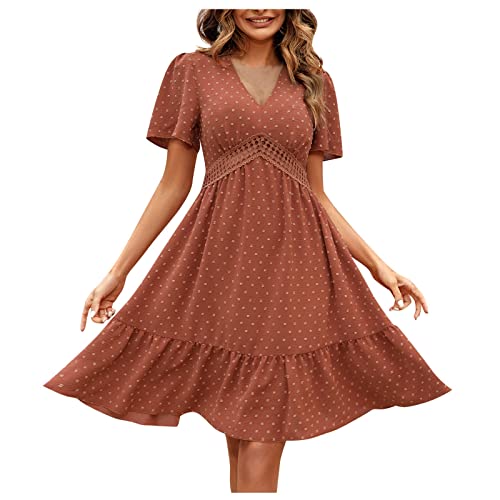 DRILEND Aiki Damen Kleid, Leinenkleid Damen Sommer Rockabilly Kleider Damen Sommerkleid Damen Kurz Desouses Für Frauen Sexy Birthday Girl Italienische Mode Damen Festliche Kleider Für (Hellbraun,XL) von DRILEND