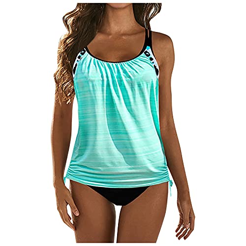 DRILEND Badeanzüge Für Damen, Bademode Damen Tankini Mode Damen Konservative Abdeckung Bauch Sling Tankini 2 Stück Badeanzüge Badeanzüge Für Damen Bauch Weg Zweiteiler Elegant Tankini (Blau,L) von DRILEND