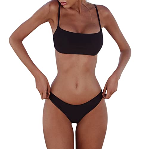 DRILEND Bikini Damen Set Push Up, Super Push Up Bikini Set Damen Mode Sexy Bademode Zweiteiliger Badeanzug Rückenfreier Bikini Gothic Brokini Bikini(Schwarz,S) von DRILEND