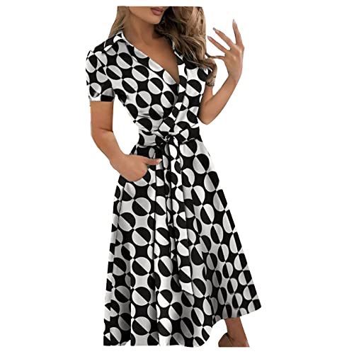 DRILEND Bohemian Kleid, Mittelalter Kostüm Damen Sexy Kleid Maxikleid Mode Damen Casual Revers Bedruckt Kurzarm Kleid Mit Hoher Taille Lang Abendkleid Lang Elegant Für Hochzeit Piraten (Braun,XXL) von DRILEND