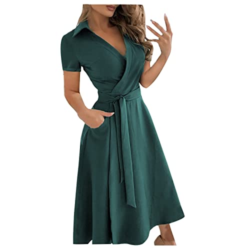 DRILEND Boho Kleid, Mittelalter Kostüm Damen Ballkleider Lang Kleid Festlich Besondere Kleider Für Hochzeitsgäste Steampunk Damen Summer Aesthetic Neckholder Kleid Sommerkleid Kurz Midi (Armeegrün,M) von DRILEND