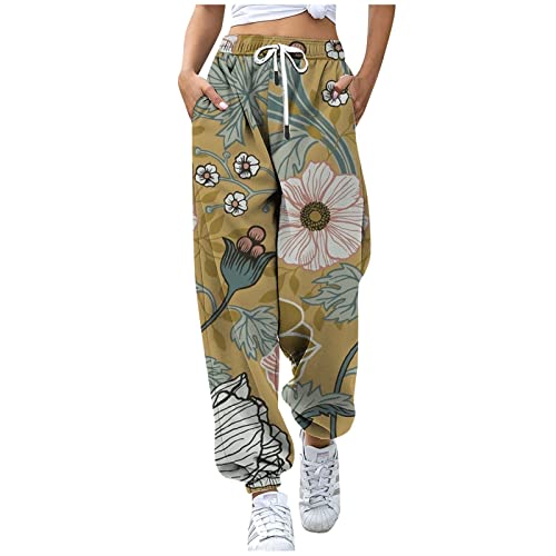 DRILEND Highwaist Jeanshosen Für Damen,Corddamen Cord Cargohose Schwarz Umstandsmode Hosen Kleid Jumpsuit Gestreift Hosen Anzug Frauen Festliche Hosenanzüge Für Mollige Sweathose(b-Gelb,XXL) von DRILEND