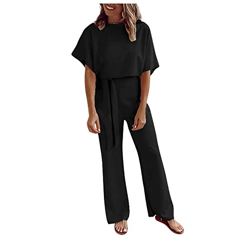 DRILEND Jumpsuits Für Damen London Hosen Leinenhosen Für Damen Lange Freizeithose Hosen Sommer Damen Hosen Rock Kombination Latzhosen Schwangerschaft Damen Hosen Jeans Stretch Lange（Schwarz-3，S） von DRILEND