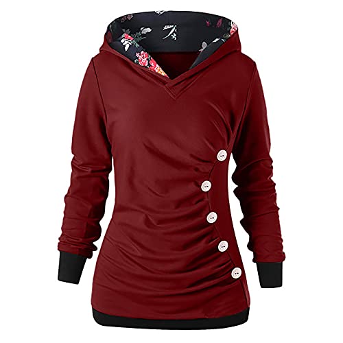 DRILEND Kapuzenpullover Damen,Europa Rainbow Hoodie Damen Einfarbig Pulli V Ausschnitt Hoodie Damen Snips Personalisierter Hoodie Damen Leichter Schulterfrei Strukturierter Ärmelloser(2-Rot,3XL) von DRILEND