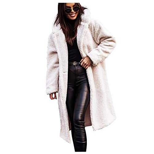 DRILEND Klassischer Mantel,Steppmantel Leichter Steppmantel Damen Dufflecoat Damen Wintermantel Wolle Damen Langer Damenmantel Mit Kapuze Mäntel Für Damen Satin Top Mäntel Gefüttert(Weiß,L) von DRILEND