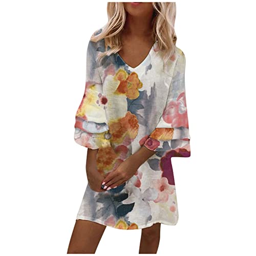 DRILEND Kleid Damen Festlich, Kleider Damen Sommer Strandkleider Maxikleider Tunika Kleid Damen Strandkleid Kurz Erstkommunion Lang Sommer Kleider Elegante Lob Kleid Puffy Postergirl (Orange,3XL) von DRILEND