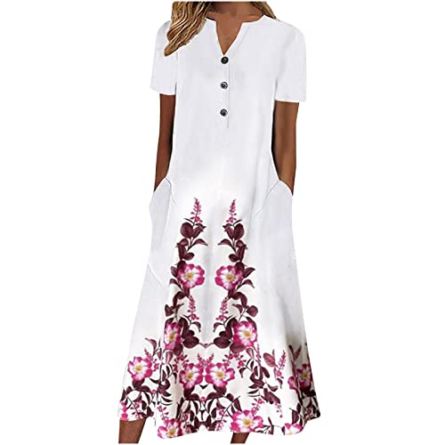 DRILEND Kleid Sommer, Maxikleider Damen Sommer Sexy Kleid Damen Strandtunika Damen Wickelkleid Damen Cocktailkleid Damen Elegant Sommerkleider Damen Debütantenball Kleid Weiß Volant (Weiß,L) von DRILEND