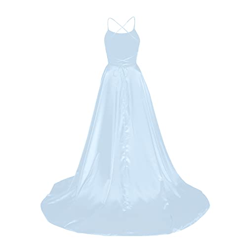 DRILEND Kleider Damen Sommer, Abendkleid Kurz Abschlussball Kleider Damen Wickelkleider Knielang Damen Lange Ballkleider Elegant Neckholder Rückenfrei Kleider A-Linie Criss-Cross Satin (Hellblau,XL) von DRILEND