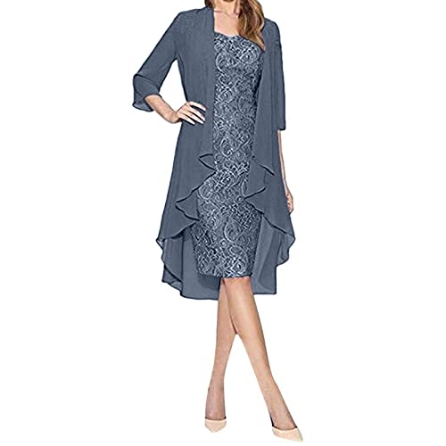 DRILEND Maxikleid,Abendkleid Elegant Abendkleid Langarm Kleider Kurz Kurz Kleider Festlichdamen Mama Tochter Kleider Set Elegante Damen Kleider Kleider Damen 60 Jahre Herbst Kleider(Grau-2,XL) von DRILEND