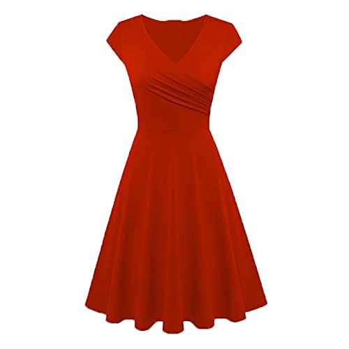 DRILEND Maxikleid Damen Sommer, Kleid Damen Sommer Tunika Gothic Kleidung Gifts for Women Kleid Damen Wickelkleid Sommer Strandtunika Etuikleid Elegant Schöne Kleider Zur Hochzeitsfeier (Rot,3XL) von DRILEND