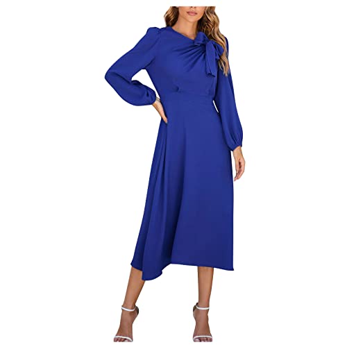 DRILEND Midi Kleider,Abendkleid Langarm Rotes Abendkleid Black Friday Kleider Damen Kleider 152 Kleider Lang Herbst Festliche Kleider Etuikleid Bequeme Kleider Kleider Mit Hose Drunter(Blau-a,L) von DRILEND