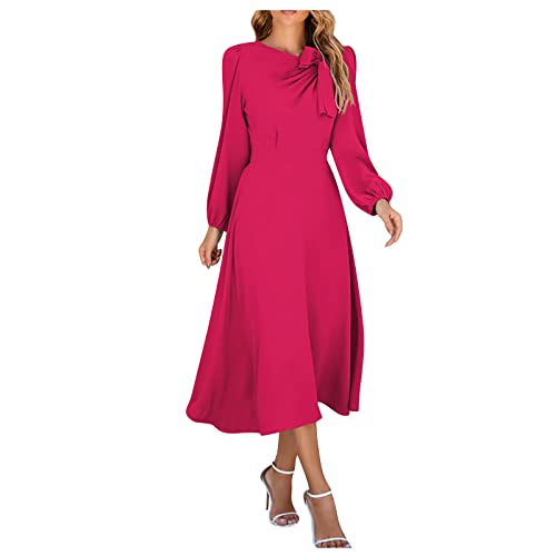 DRILEND Party Kleider,Elegante Kleider Kleider Für Hochzeitsgä Herbstkleid Kurzes Hochzeitskleid Satin Kleid Maxikleid Herbst Boho Langes Strickkleid Strandkleider Kurz Ballkleid(Leuchtend Rosa-a,M) von DRILEND