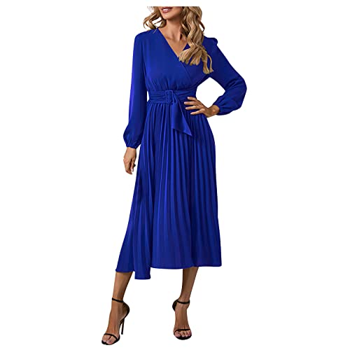 DRILEND Samtkleid,Kleider Herbst Damen Festliche Kleider Für Hochzeit Long Kleider Damen Herbst Bauch Weg Für Kleider Kleider Halloween Damen Blumendamen Kleider Halloween Kostüm(Blau-d,S) von DRILEND