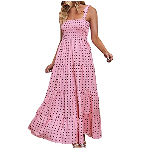 DRILEND Sommerkleid Damen Lang,Bandeau Kleid Damen Mode Rundhalsausschnitt Rüschenärmel Frühling Sommer Kleid 20Er Jahre Kleid Sommer Kleider Albamoda Birthday Girl(Rosa,XL) von DRILEND