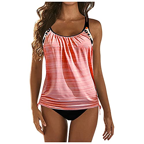 DRILEND Tankini Damen Bauchweg, Tankini Damen Große Größen Bauchweg Mode Damen Konservative Abdeckung Bauch Sling Tankini 2 Stück Badeanzüge Lounge Set Damen Tankini Bauchweg Push (Rosa,L) von DRILEND