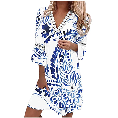 DRILEND Tunika Kleid, Festival Outfit Damen Gebetskleidung Für Frauen Sexy Gelbes Kleid Maddy Damen Kleidung Schöne Kleider Zur Hochzeitsfeier Tüllrock Etuikleid Damenkleider Für Hochzeit (Blau,3XL) von DRILEND