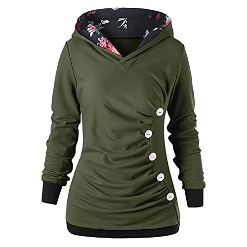 DRILEND Value Hoodie,Mit Kapuze Winter Lang Mit Hoodie Damen Lange Herbst Bauchfreie Oberteile Hoodie Damen Basic 3XL Batik Regenbogen Hoodie Damen Dicker Strick Crop Sehr Kurz College(2-Armeegrün,S) von DRILEND