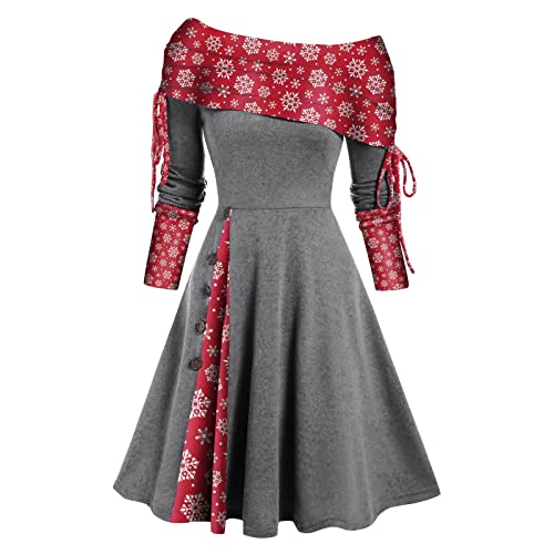 DRILEND Weihnachten Abendkleid Größen, Chiffon Kleid Kleider Damen Herbst Sexy Chiffon Kleider Kleid Mit Taschen Ausgefallene Kleider Chiffon Kleider Knielang Festlich(3-Grau,M) von DRILEND