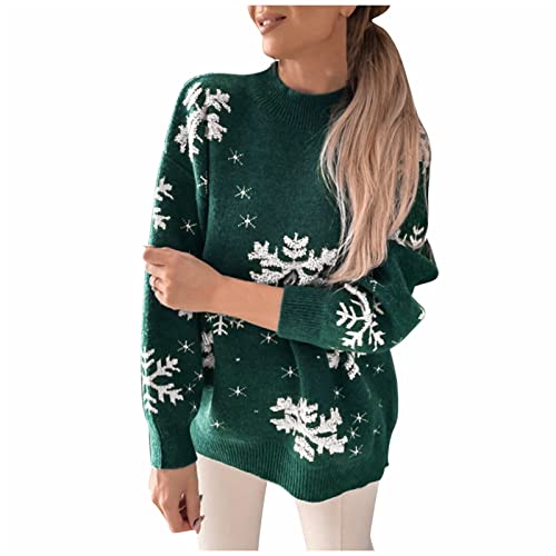 DRILEND Weihnachts Pullover Pole,Damen Personalisiert Norwegischer Pullover Damen Vintage 80Er Für Zwei 2 Stü Pullover Damen Windstopper Spitze Pullover Schöne Rollkragenpulli(3-Grün,M) von DRILEND