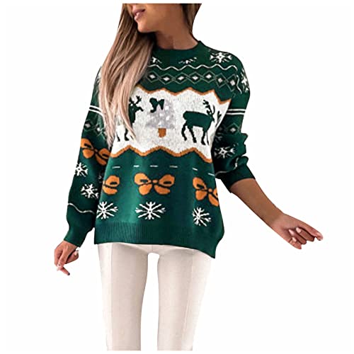 DRILEND Xmas Pullover Damen Damen,Damen Queen Set Lang Pullover Damen Turtleneck Festlich Pullover Damen Günstige Crop Pulli Pullover Mit Kapuze Rollkragen Frau(2-Grün,L) von DRILEND