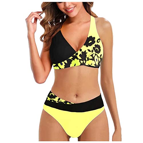 Damen Bikini, Bikini Damen Bauchweg Bikini Style Bügel Bikini Unterteil Damen Bikini Damen Push Up Für Kleine Brüste Bikini Große Größen Sport Bikini Vorteilhaft(Gelb,XL) von DRILEND