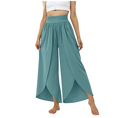 Damen Sommerhose, Luftige Hose Damen Sommer Hosenrock Damen Sommer Leinenhose Damen Lang Sommer Hose Dame Sommerhosen Damen Leicht 7/8 Luftige Sommerhose Damen Sommerhose Lang (Cyan,L) von DRILEND