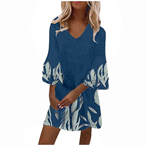 Kaftan Kleid Damen, Boho Kleid Damen Mittelalter Kostüm Mit Hose Drunter Wickelkleid Damen Korean Fashion Italienische Mode Sommerkleider Kleider Brautjungfernkleider Lang (Dunkelblau,L) von DRILEND