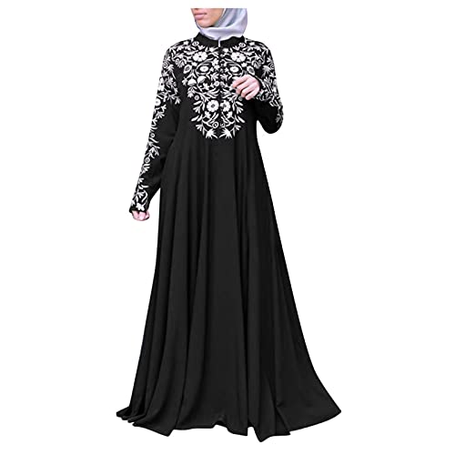 Kleid Festlich Damen,Korean Fashion Damen Muslimisches Kleid Kaftan Arab Jilbab Spitze Nähte Maxi Gebetskleidung Für Frauen Damenkleider Sommer Klamotten Damen Italienische Mode Damen(Schwarz,XL) von DRILEND