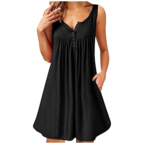 Kleid Mit Hose Drunter,Etuikleid Damen Elegant Damen Mode Freizeitkleid V-Ausschnitt Ärmellos Solide Knopfweste Strand Rock Festival Outfit Damen Gelbes Kleid Ziegelrot Moderne (Schwarz,3XL) von DRILEND