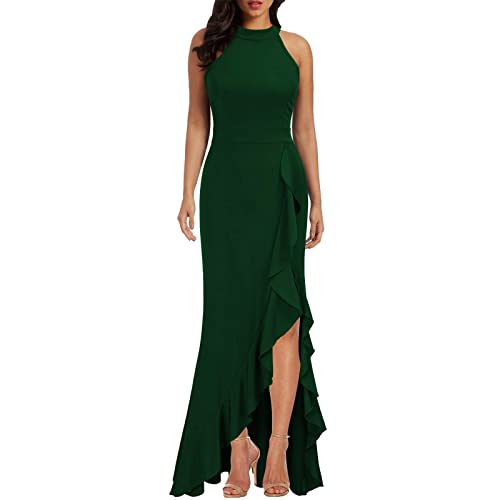 Kleider Damen Festlich,Geschenk Frauen Damen High Halter Neck Sexy Split Body-Con Abend Cocktail Party Maxi Langes Formales Kleid Kleid Damen Sommer Brautjungfernkleider Lang (Grün,L) von DRILEND