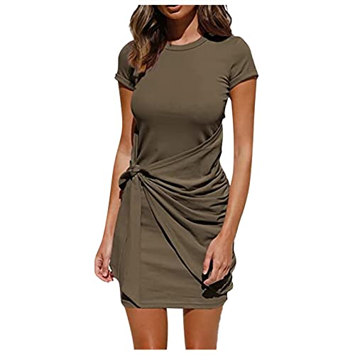 Sexy Damen Für,Hochzeitskleider Für Damen Damen Frühling Sommer Taille, V-Ausschnitt, Kurzarm Sexy Halter Strap Kleid Maxikleider Damen Sommer Kleid Festlich Kleider Für Blusenkleid Damen(Kaffee,XXL) von DRILEND