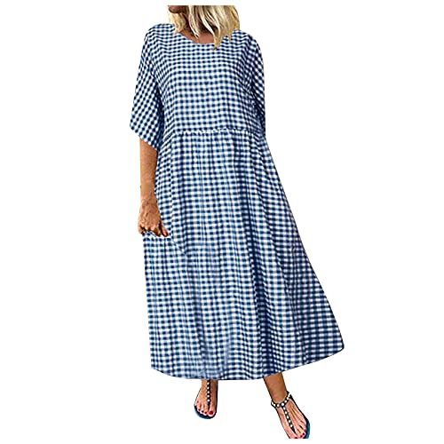 Sommerkleid Kleid, Kleid Damen Elegant Sommerkleid Damen Lang Strandtunika Damen Kleider Damen Sommer Geschenke Für Frauen Geburtstag Abendkleid Kurz Damenanzug Modern Mustache (Blau,M) von DRILEND