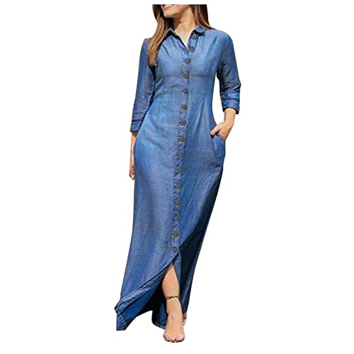 Strandkleid Damen,Kleider Für Damen Midi Kleider Damen Casual Kleider Damen Herbst Kleider Damen Knielang Schlaf Kleider Damen Gillsonz Damen Kleider Kleider Türkisch Besondere(Hellblau-4,XXL) von DRILEND