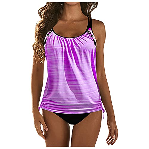 Tankinis Für Damen, Tankini Damen Große Größen Bademode Mode Damen Konservative Abdeckung Bauch Sling Tankini 2 Stück Badeanzüge Zweiteiler Damen Elegant Lounge Set Plus Size Tankini Surf(Lila,XXL) von DRILEND