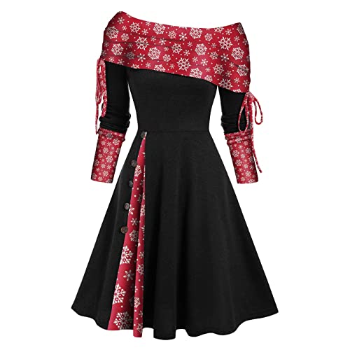 Weihnachten Ballkleider Damen Lang, Etuikleid Kleider Damen Sexy Abendkleider Lang Mit Ärmeln Schwarzes Kleid Mit Schlitz Trägerkleid Herbst Winterrock Damen(3-Schwarz,XXL) von DRILEND