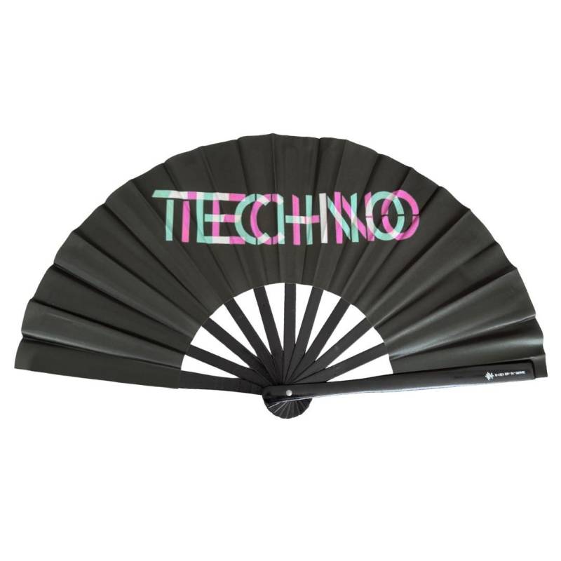 Techno Xl Handfächer - Hand Fan Das Must-Have Accessoire Für Rave Festivals Und Clubs Fächer Stabil Bambus Holz Schwarz Faltbar von DRIPNRAVE