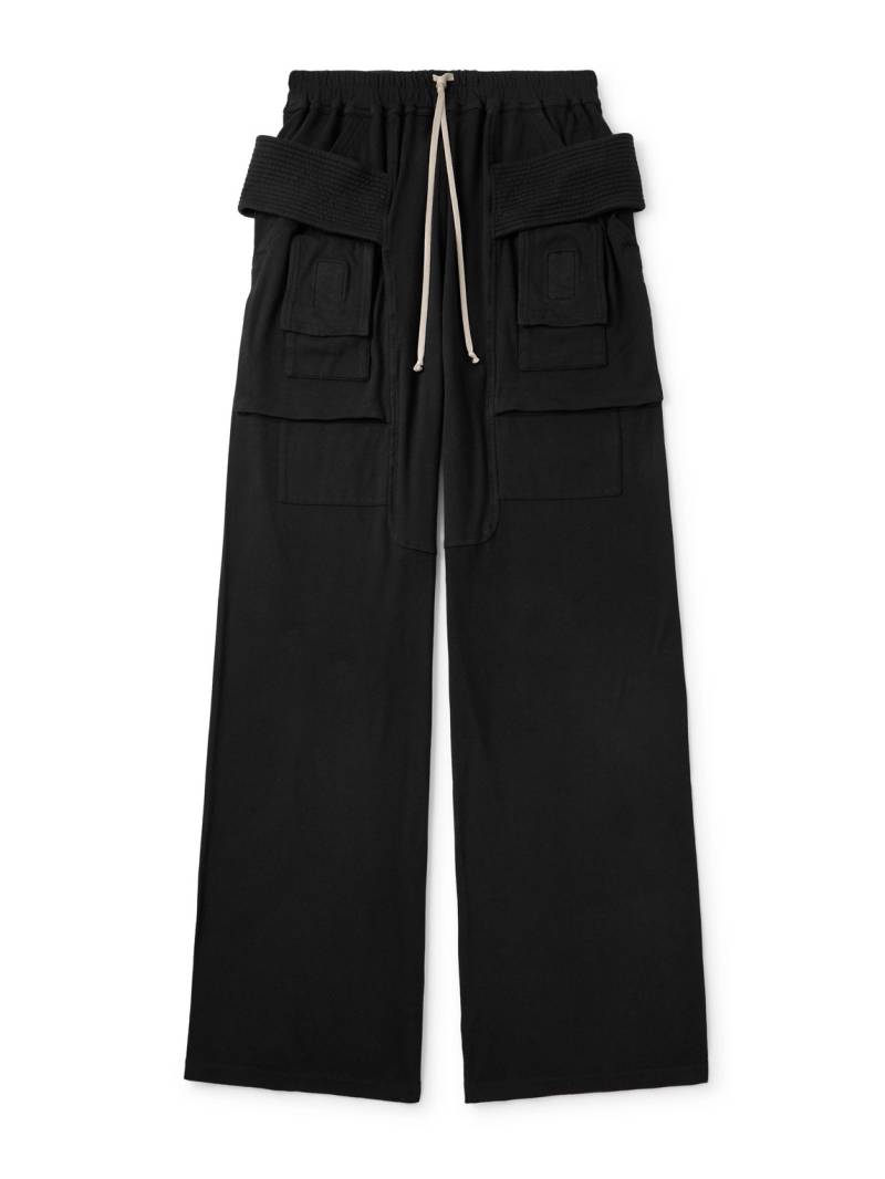 DRKSHDW By Rick Owens - Creatch Wide-Leg Brushed Cotton-Jersey Drawstring Cargo Trousers - Men - Black - XXL von DRKSHDW By Rick Owens